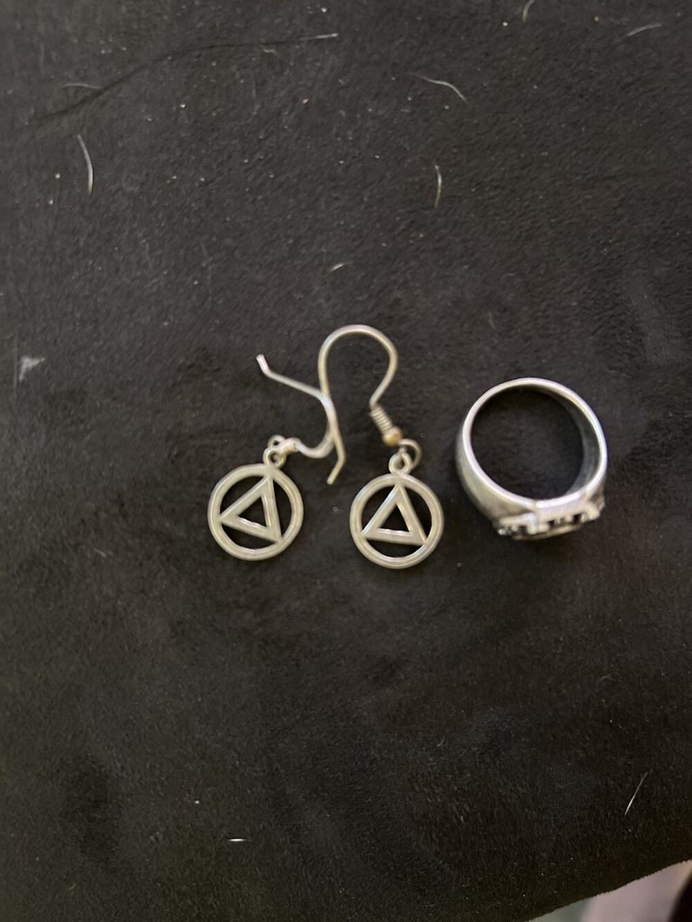 Narcotics Anonymous sterling silver amethyst ring Sz 7 and sterling earrings